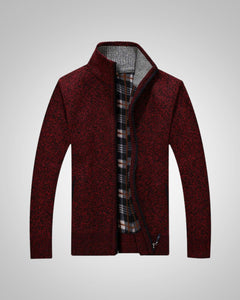 Wolfgang | Herren Bequem Fleece Strickjacke in Bordeaux