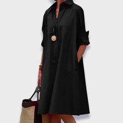 Celeste | Polo Kragen Midikleid in Schwarz