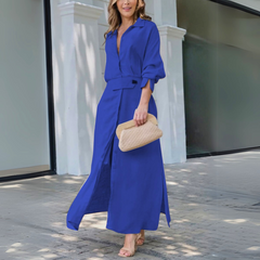 Patricia | Damen Elegantes Knöpfen Maxikleid in Blau