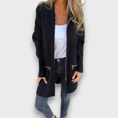 Junira – Langer Cardigan mit Reißverschluss in Schwarz