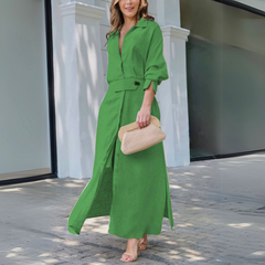 Patricia | Damen Elegantes Knöpfen Maxikleid in Grün
