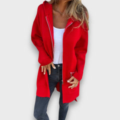 Junira – Langer Cardigan mit Reißverschluss in Rot
