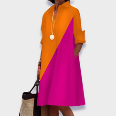 Celeste | Polo Kragen Midikleid in Orange/Rosa