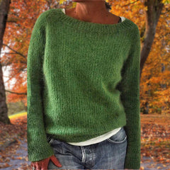 Manuela | Damen Lässiges Boot-Hals Strickpullover in Grün
