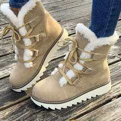 Winterschuhe Damen | Mit Schnürung Und Plateausohle Stiefel in Beige