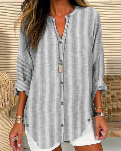 Rundhalsausschnitt Gestreiftes Shirt mit Knöpfen für Damen