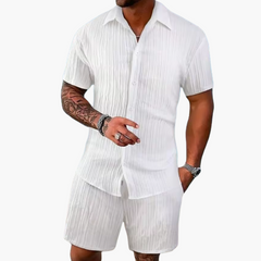 Herren Sommer Set mit Hemd & Shorts | Zweiteiler Leicht & Lässig in Weiß