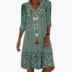 Midikleid für Damen - Locker, Blumenmuster & V-Ausschnitt in Grün