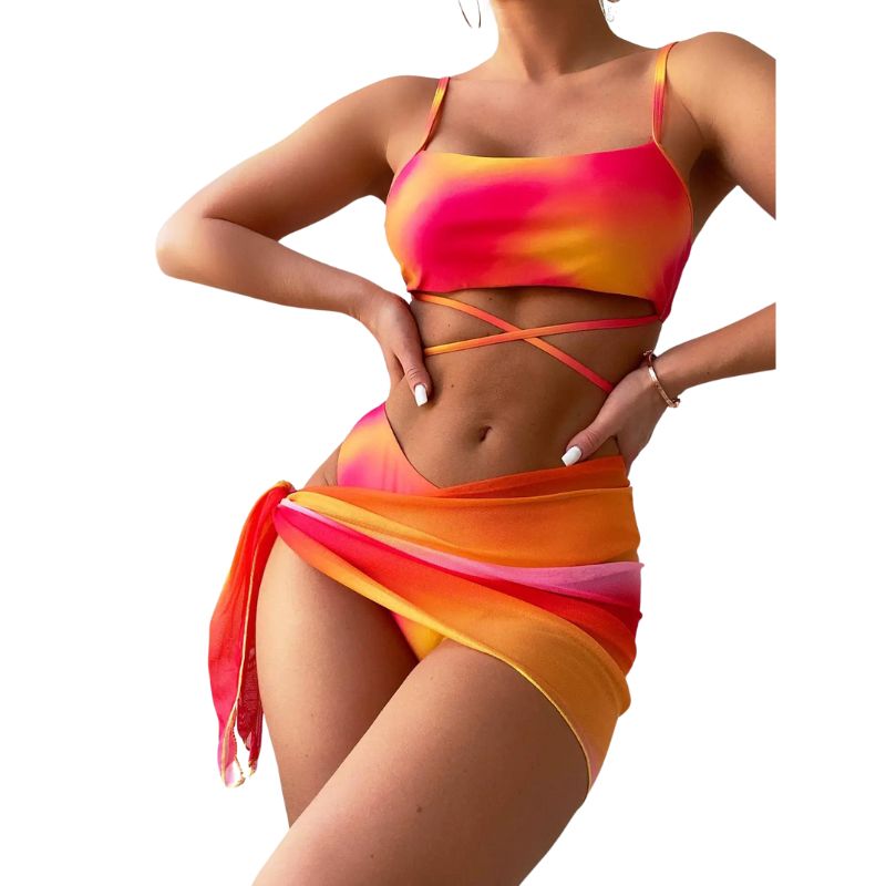 Luciana® | 3-teiliger Bikini-Badeanzug mit Schnürung und Strandrock