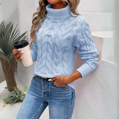 Valerie | Warmer Damen-Rollkragenpullover aus Strick in Blau