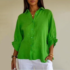 Damen Sommer Button Down Hemd | Langarm in Grün