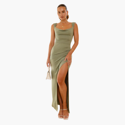 Dagmar | Figurbetontes Schlitzkleid mit Raffungen