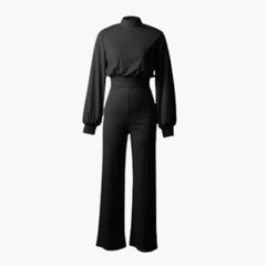 Eleganter Damen Jumpsuit - Bequemer Stil mit halbem Kragen in Schwarz