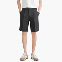 Herren Sommer Shorts mit Bundfalten Reißverschluss und Slim Fit in Dunkelgrau
