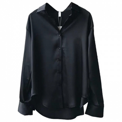 Shae - lockere und weite Satinbluse für Damen in Schwarz