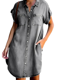 Anise- Jeans-Midikleid mit kurzen Ärmeln in Grau