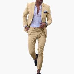 Herren Anzug Zweiteiler aus Wollmischung mit Slim Fit Schnitt in Gelb