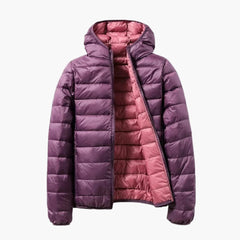 Damen Steppjacke mit Kapuze und Wendefunktion in Lila/Rosa