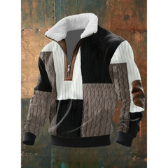 Ibrahima – Fleece Rollkragen Pullover Mit Reißverschluss in Schwarz-Weiß
