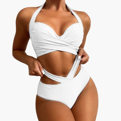 Zweiteiliger Damen-Bikini mit hoher - Taille und Bauchkontrolle in Weiß