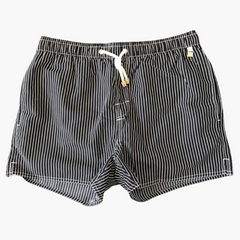 Gestreifte Herren-Badeshorts - mit Tunnelzug und Seitentaschen in Schwarz
