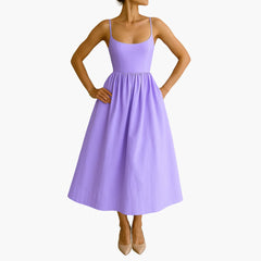 Midikleid Ärmelloses - Sommerkleid für Damen mit Faltenrock in Lila
