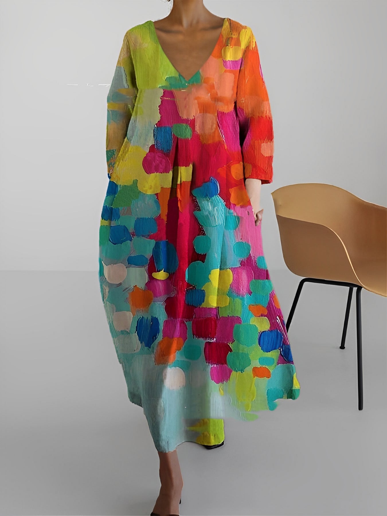 Camryn - Mehrfarbiges Sommerkleid mit V-Ausschnitt