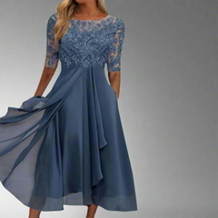 Elisa | Elegantes Midikleid mit Spitze in Blau