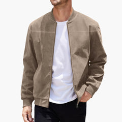 Bomber jacke für Herren mit geripptem Kragen und Reißverschluss in Khaki