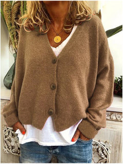 Strickjacke für Damen, Dicker Strick und lässiger Schnitt - Elvarine in Khaki