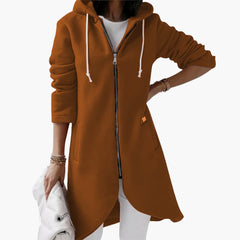 Langer Hoodie mit Reißverschluss für Damen in Kaffee