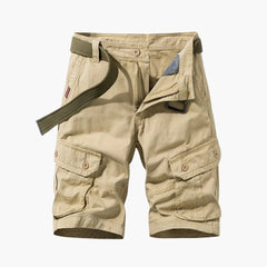 Herren Baumwoll-Cargo-Shorts mit Taschen und Gürtel in Beige