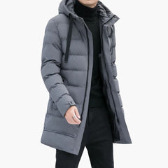 Herren Steppjacke Lang mit Kapuze und Reißverschluss in Grau