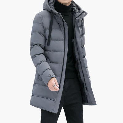 Herren Steppjacke Lang mit Kapuze und Reißverschluss