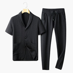Herren Sommer Loungewear Set mit Knopfleiste und Jogginghose in Schwarz
