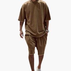 Herren Sommer Zweiteiler mit Kordelshorts und Oversize Shirt in Braun