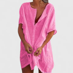 Sabina | Damen Lockeres Knopfleiste Shorts Strand Überwurf Kleid in Rosa