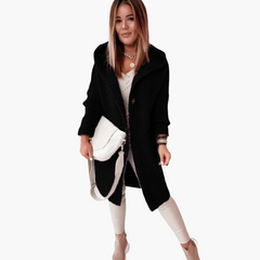 Damen Kapuzen Strickjacke mit offenem Schnitt und langen Ärmeln in Schwarz