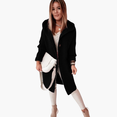 Damen Kapuzen Strickjacke mit offenem Schnitt und langen Ärmeln