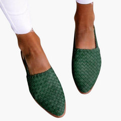 Geflochtene Leder Slingbacks für Damen - Flache Sommerschuhe in Grün