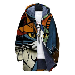 Alex – Herren-Übergroße Jacke – Kapuzenjacke mit Katzenprint in Mehrfarbig