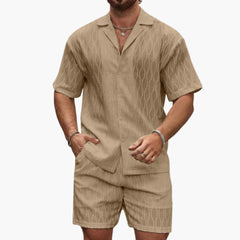 Herren Zweiteiler Set aus leichter Stoff mit Hemd und Shorts in Khaki