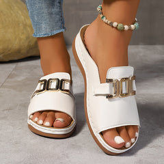 Melanie | Damen Slip-On Schnalle Flache Sandalen in Weiß