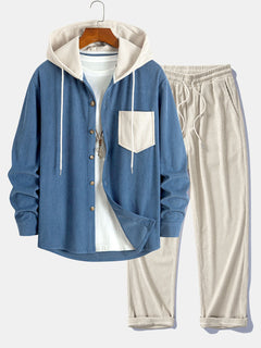 Cadmus – Set Aus Kapuzen Hemd Und Hose Aus Cord in Blau