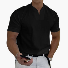 Slim Fit Shirt für Herren – Kurzarm mit V-Ausschnitt Style in Schwarz