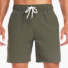 Gestreifte Herren-Badeshorts - mit Kordelzug und Taschen in Armygrün