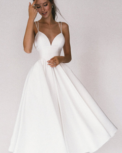 Damen Elegant Abendkleid | Cocktailkleid mit Spaghettiträgern und Herz-Ausschnitt in Weiß