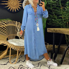 Yara | Langärmliges Maxikleid aus Jeans in Hellblau