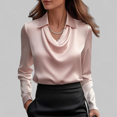 Theresa | Elegante Wasserfall Satinbluse in Rosa