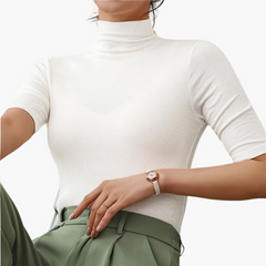 Edith | Damen Seamless Rollkragen-Top in Weiß